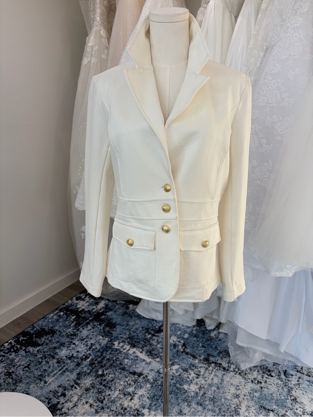 Joie Coastal Prep Cream Blazer Jacket | Gold Statement Buttons | Size L